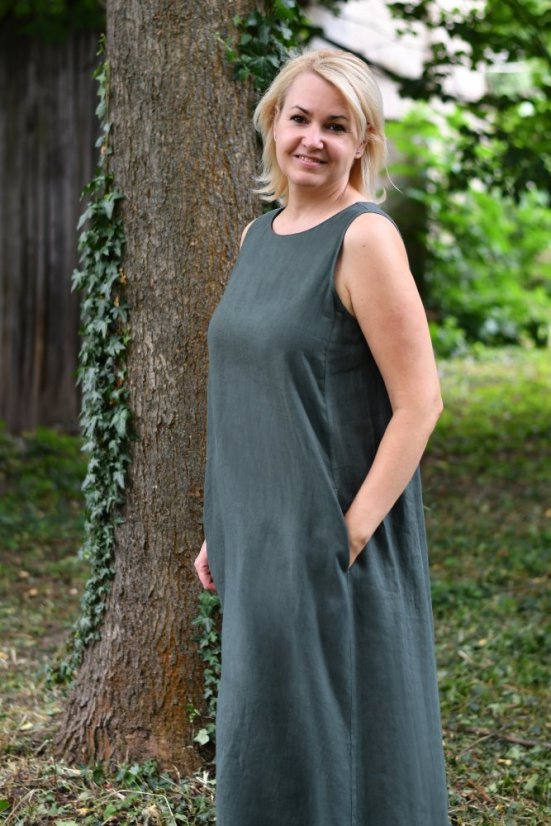 Langes ärmelloses Leinenkleid für Damen