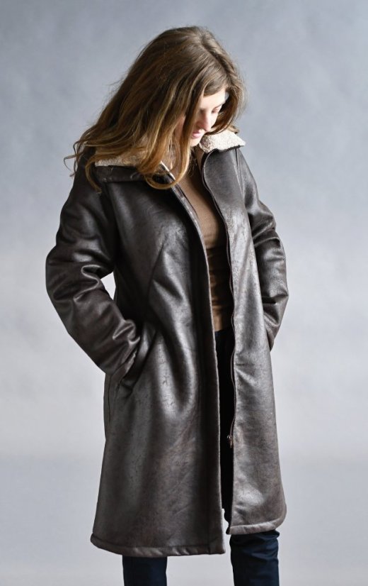 Damen-Kunstleder-Wintermantel