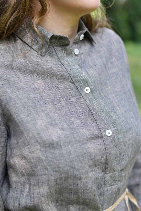Damen-Hemdblusenkleid aus Leinen mit Krawatte - Größe: 40
