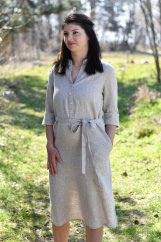 Damen-Hemdblusenkleid aus Leinen mit Ärmeln und Gürtel