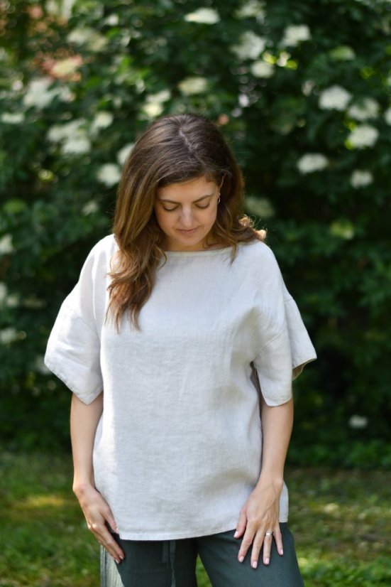 Lněná halenka oversize - světle béžová