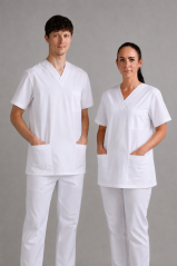 Unisex-Ärztebluse mit V-Ausschnitt – 96 % Baumwolle, 4 % Elastan