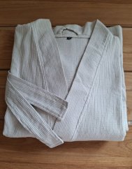 Bademantel aus Baumwolle hell beige - waffle