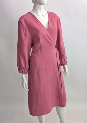 Langärmliges Damen-Wickelkleid aus Leinen