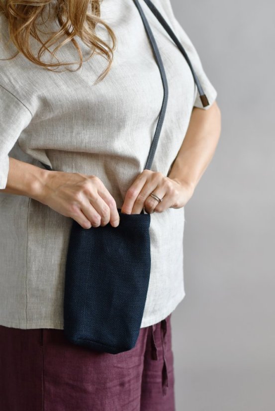 Lněná kapsa na mobil - navy