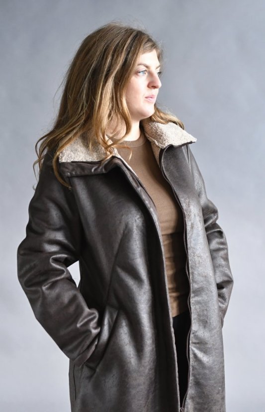 Damen-Kunstleder-Wintermantel