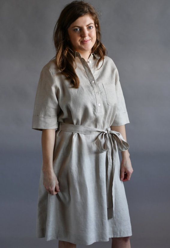 Damen-Hemdblusenkleid aus Leinen mit Krawatte