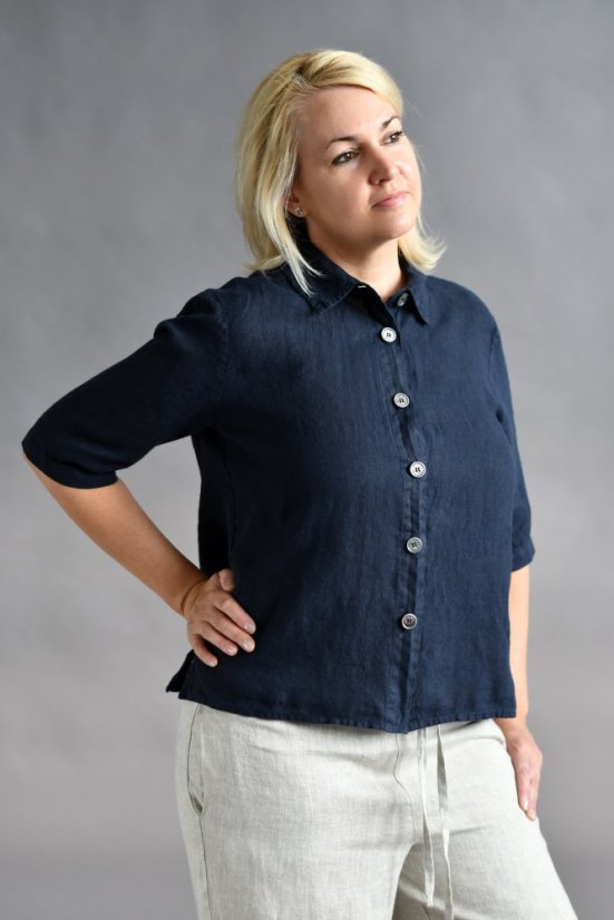 Dámská lněná košile - navy modrá - Velikost: 34