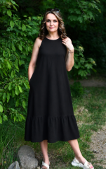 Damenkleid aus Leinen mit Rüschen