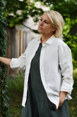 Pololněná oversized košile s dlouhým rukávem - bílá