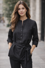 Women's linen shirt with belt