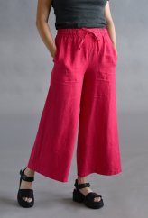 Dámské lněné kalhoty, 7/8 délka - malinové