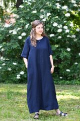 Langes Leinenkleid für Damen mit Ärmeln