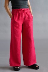 Dámská lněné kalhoty, maxi délka - malinové