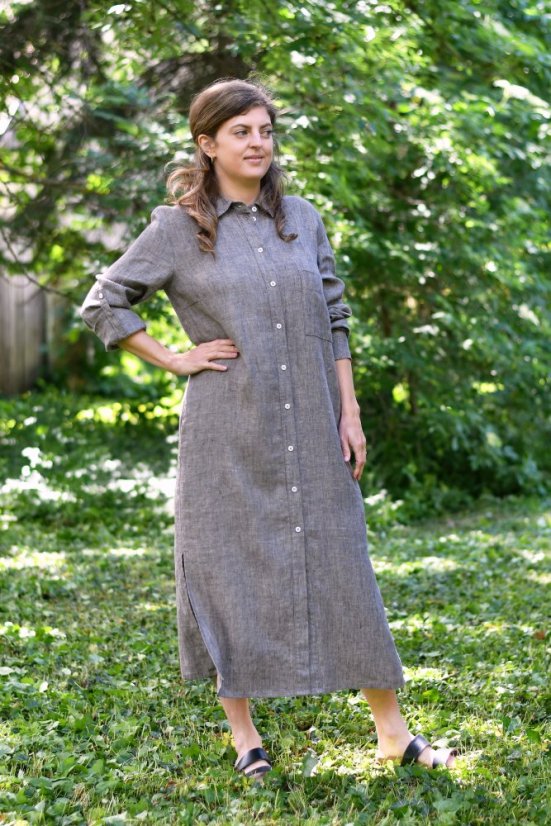 Langes Hemdblusenkleid aus Leinen für Damen
