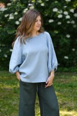 Women's linen blouse with balloon sleeves
