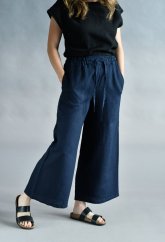 Dámské lněné kalhoty, 7/8 délka - navy modré