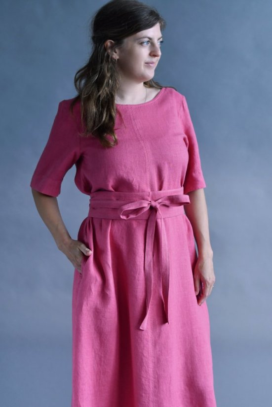 Langes Leinenkleid für Damen mit Ärmeln