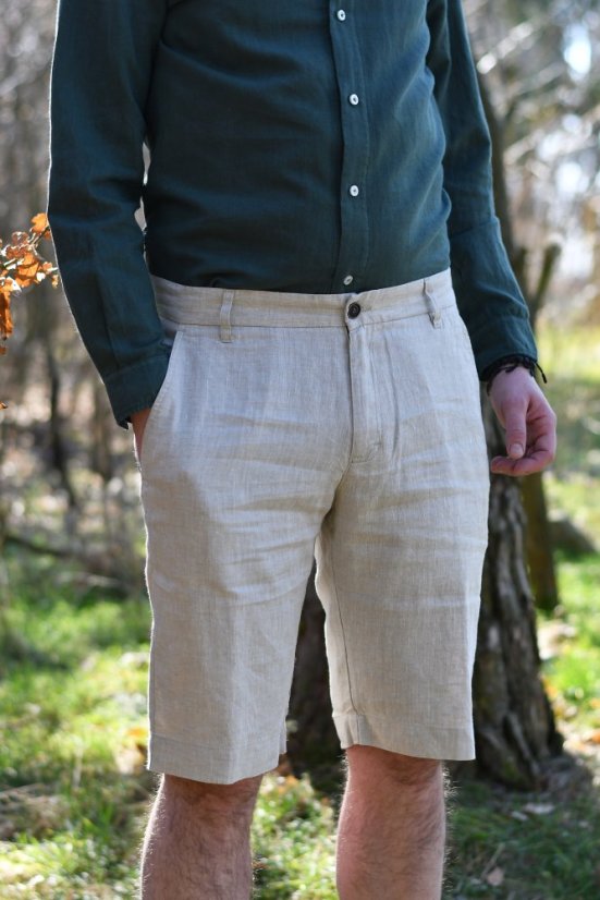 Pánské lněné šortky - přírodní melanž