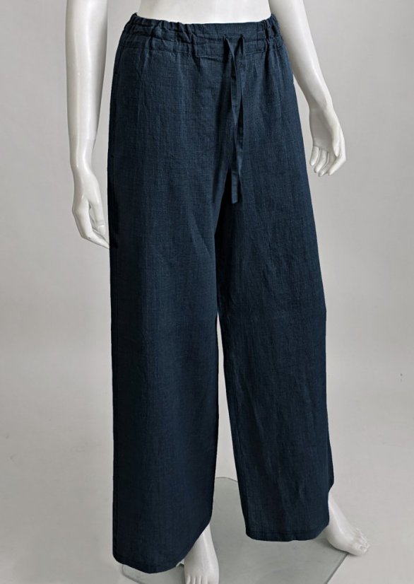 Dámské lněné kalhoty, maxi délka - navy modré