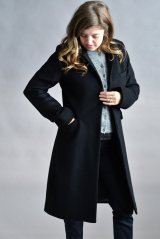 Dámský luxusní kabát ze 100% vlny - černý
