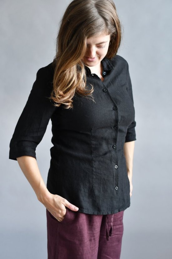 Dámská lněná košile s 3/4 rukávem - černá
