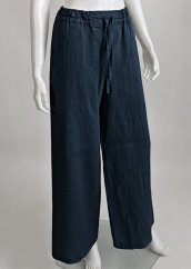 Dámské lněné kalhoty, maxi délka - navy modré