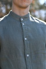 Men's linen shirt with a stand-up collar