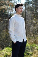 Men's linen shirt with a stand-up collar