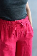 Dámské lněné kalhoty, 7/8 délka - malinové