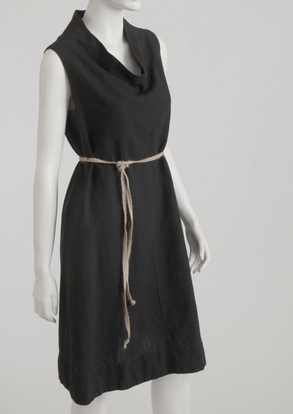 Damen-Leinenkleid mit Wasserfallausschnitt