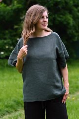 Lněná halenka oversize - tmavě zelená