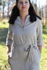 Damen-Hemdblusenkleid aus Leinen mit Ärmeln und Gürtel