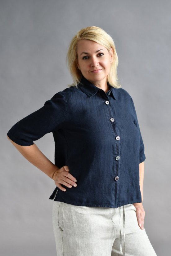Dámská lněná košile - navy modrá - Velikost: 34
