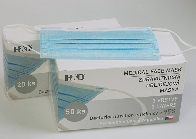 České jednorázové certifikované roušky BFE>=95% - 50 ks – dobrá prodyšnost, vysoký komfort nošení - Barva: Modrá, Velikost: MIX