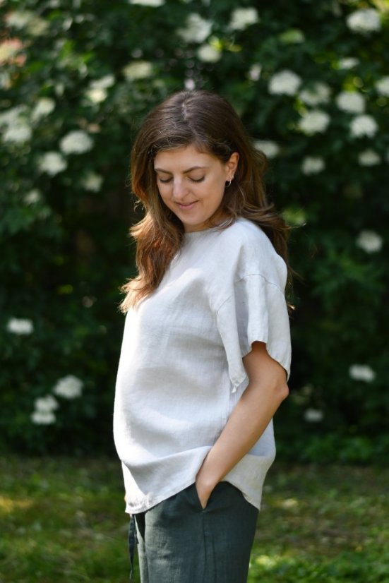 Lněná halenka oversize - světle béžová