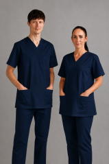 Unisex-Ärztebluse mit V-Ausschnitt – 96 % Baumwolle, 4 % Elastan