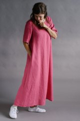 Langes Leinenkleid für Damen mit Ärmeln