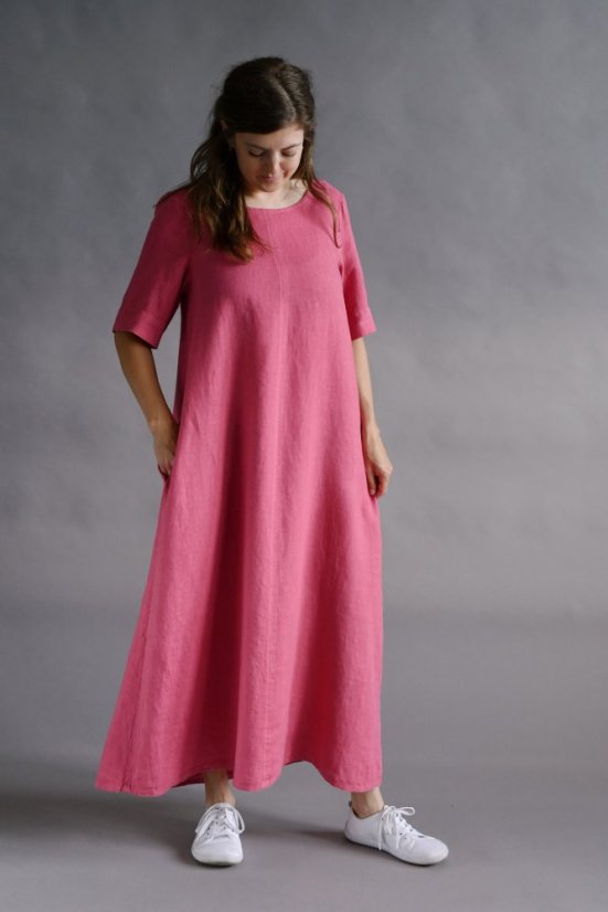 Langes Leinenkleid für Damen mit Ärmeln