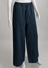 Dámské lněné kalhoty, maxi délka - navy modré