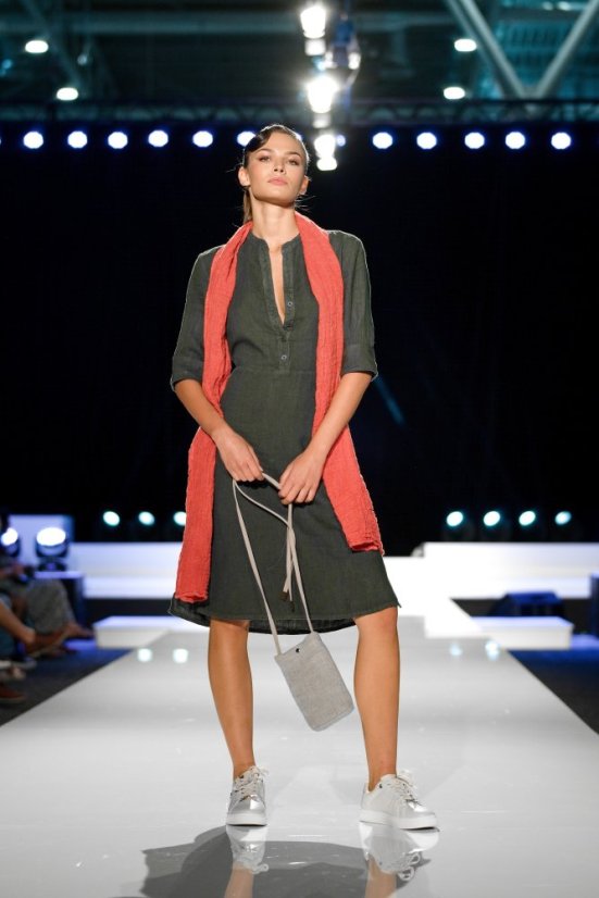 Damen-Hemdblusenkleid aus Leinen mit Ärmeln und Gürtel - Größe: 48