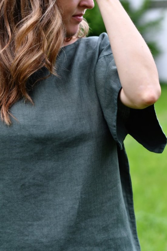 Lněná halenka oversize - tmavě zelená