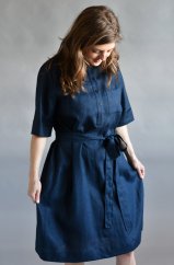 Damen-Hemdblusenkleid aus Leinen mit Krawatte