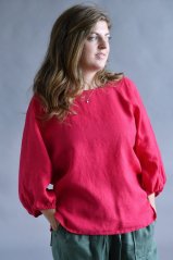 Women's linen blouse with balloon sleeves