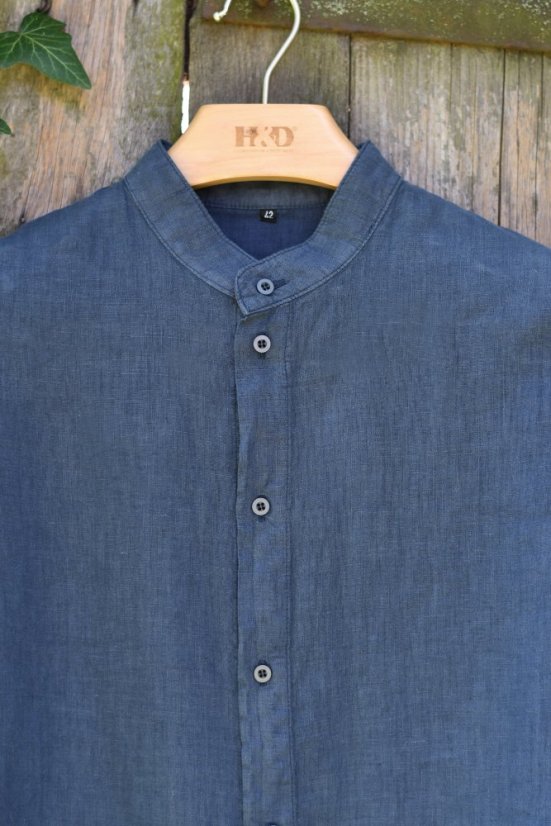 Men's linen shirt with a stand-up collar - Size: 40