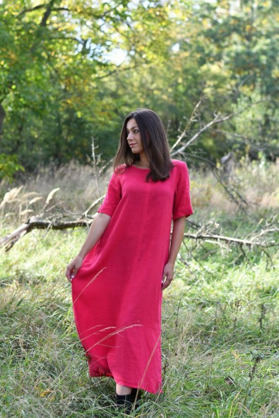 Langes Leinenkleid für Damen mit Ärmeln